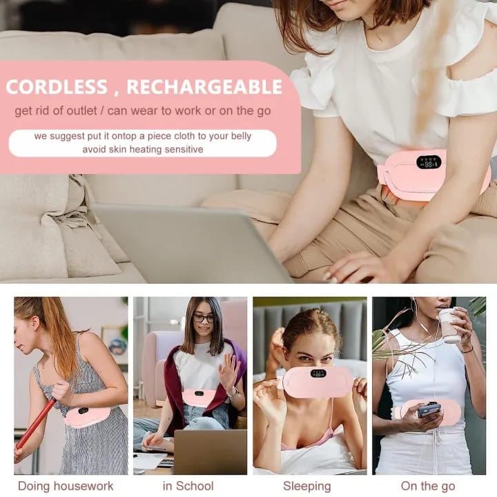Digital Period Heating Pad & Vibrating Belt | 3 Heat Levels, 4 Massage Modes | Fast Relief for Menstrual Cramps